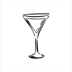 Hand drawn martini glass illustration. Doodle vector. Minimalist line sketch. Cartoon style icon. Vintage design artwork.