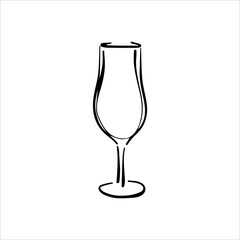 Hand drawn champagne glass illustration. Doodle vector. Minimalist line sketch. Cartoon style icon. Vintage design artwork.