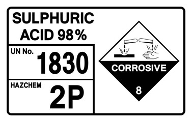 Sulphuric Acid 98% UN 1830 Symbol Sign, Vector Illustration, Isolate On White Background, Label.EPS10