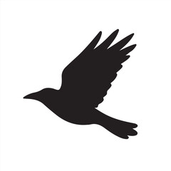 Crow in Flight Silhouette Icon with Smooth Lines