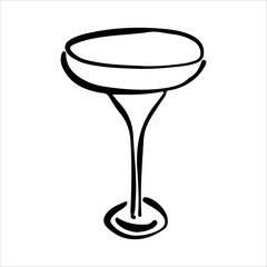 Hand drawn martini glass illustration. Doodle vector. Minimalist line sketch. Cartoon style icon. Vintage design artwork.