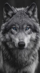 Intimate Capture of a Wolf in Natural Habitat with Blue Eyes