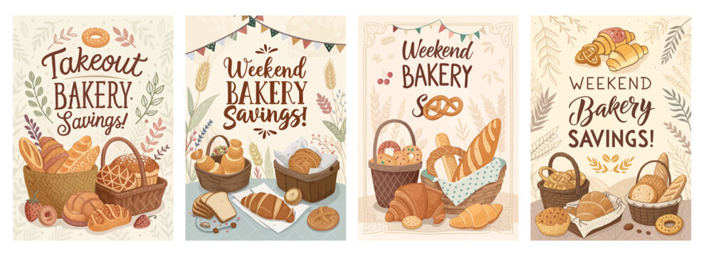 Delicious bakery savings with a variety of baked goods including bread, pastries, and donuts in cozy settings.