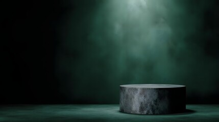 Minimalist concrete podium with dramatic green lighting  long title Sleek minimalist concrete podium set against a striking green hued