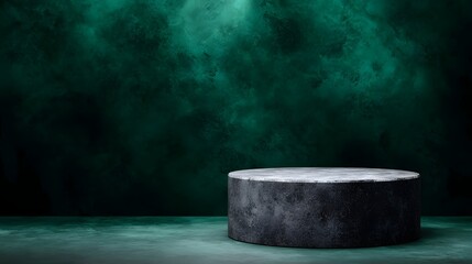 Concrete podium with green background and dramatic lighting