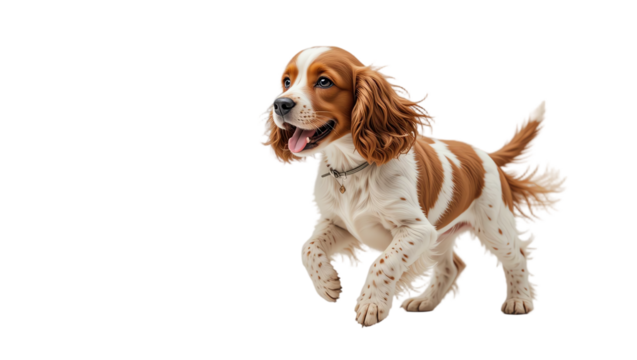 Playful adorable puppy running with joyful expression brown and white fur energetic young dog showcasing happiness cuteness and friendly personality