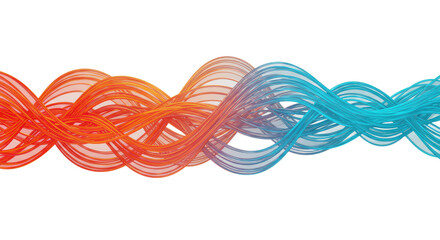 Elegant swirling abstract light trails with vibrant red to blue gradient on a transparent background, dynamic digital transformation concept