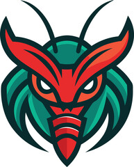 Aggressive red and teal insect mascot logo