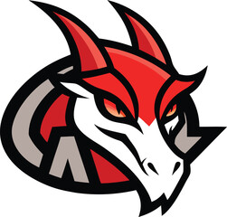 Fierce red dragon head logo with sharp features