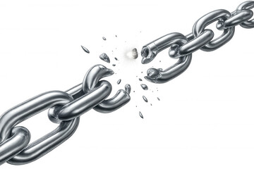 Metal chain shattering, generating bright sparks against transparent backdrop, symbolizing liberation from constraints