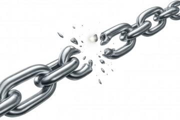 Metal chain shattering, generating bright sparks against transparent backdrop, symbolizing liberation from constraints