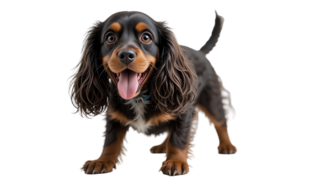 Adorable playful puppy with bright eyes furry coat and happy expression captured in studio for pet lovers showcasing joyful canine personality and cute charm