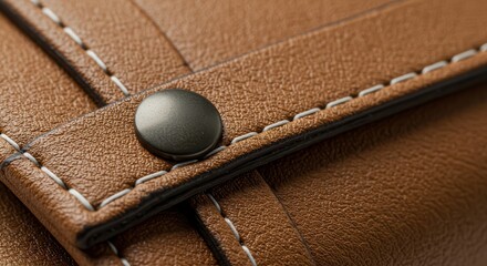 Close up of brown leather with a button, showcasing the texture and design of the material