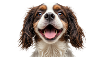Beautiful and joyful dog portrait capturing a happy puppy's expressive face with a cheerful smile furry coat and friendly demeanor in a professional outdoor setting