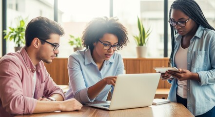 Young Professionals Engaged in Work at Modern Office Setting