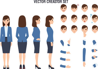 Fototapeta premium Business woman character set with different poses and expressions.