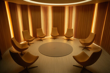 Modern group hypnosis therapy session in a clinical setting