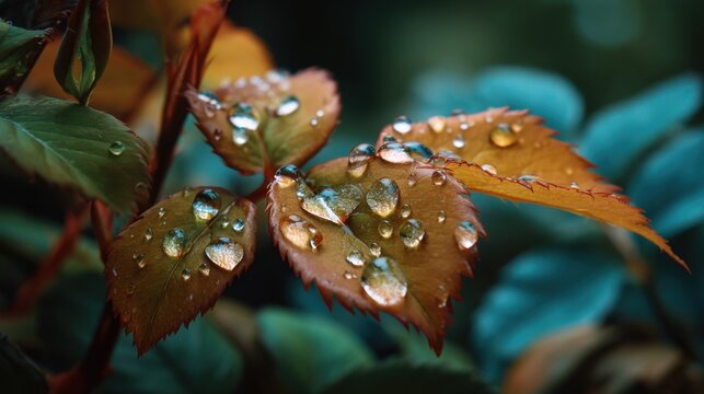 Raindrops on window with autumn background