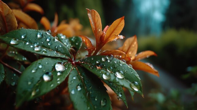 Raindrops on window with autumn background