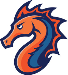 Aggressive orange and blue seahorse mascot logo