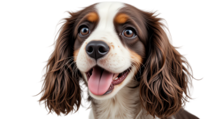 High-quality image of a joyful friendly dog with expressive eyes adorable furry coat and a happy smile perfect for pet care animal portraits and commercial use