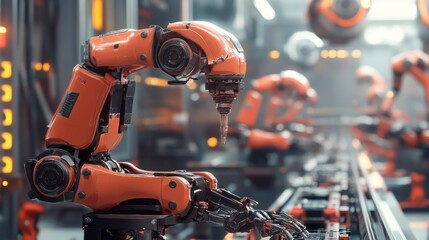 Orange Robotic Arm Precision in Factory Automation, Advanced Manufacturing Technology