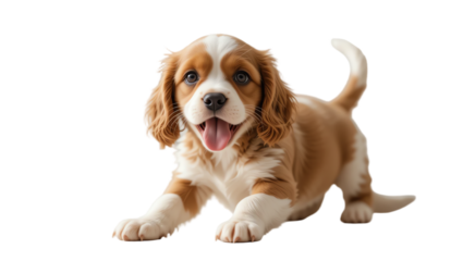 Adorable playful puppy with expressive eyes and fluffy brown and white fur capturing joyful moments of domestic pet companionship in a professional pet photography shot