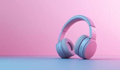 Minimalist pastel pink and blue headphones on soft studio-lit background, showcasing modern design with a clean aesthetic for tech and lifestyle themes