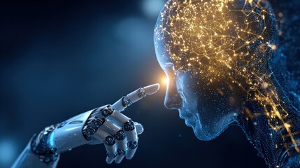 Advanced Robot Touching Humanoid Interface with Neural Network Connection, Representing Artificial Intelligence and Future Technology