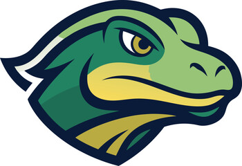 Green dinosaur head mascot logo