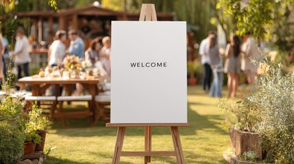 Welcome Sign at Outdoor Gathering: Blank Canvas for Events, Celebrations, and Advertising Display