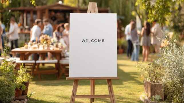 Welcome Sign at Outdoor Gathering: Blank Canvas for Events, Celebrations, and Advertising Display