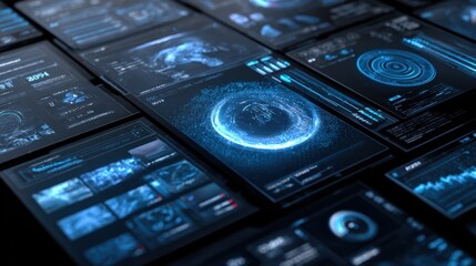 Futuristic User Interface with Data Visualization Displaying Business Analytics and Technology Interface with Holographic Elements