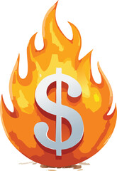 Flaming Dollar Symbol Representing Hot Deals and Urgency