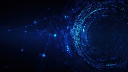 Obraz premium Futuristic Dark Blue Technology Background with Glowing Circle and Network Connection for Innovation and Digital Solutions