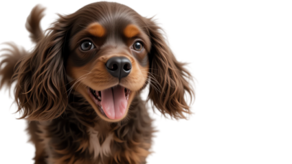 Beautiful joyful puppy portrait featuring adorable brown dog with expressive eyes playful expression furry coat and charismatic personality in natural outdoor setting