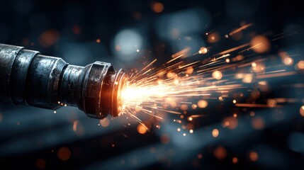 Metal Pipe Welding with Bright Sparks: Industrial Manufacturing and Construction Close-up