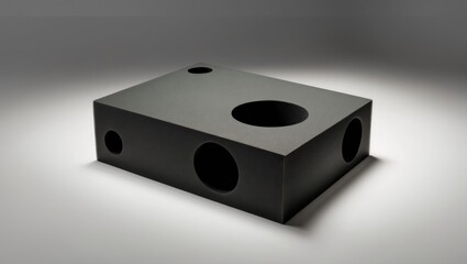 Obraz premium A rectangular black box with multiple circular holes on its sides and top.