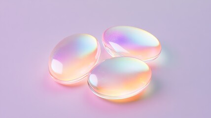 Glowing holographic ovals on pastel background for modern abstract design