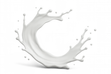 Creamy milk splashing dynamically, forming circular pattern with droplets, symbolizing pristine dairy beverage freshness
