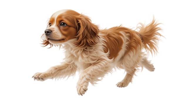 Beautiful playful puppy in motion showcasing adorable brown fur expressive eyes wagging tail and lively personality in a professional studio setting