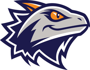 Fierce raptor head logo with orange and blue accents