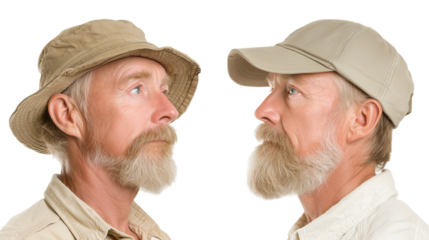 Two men with beards wearing hats