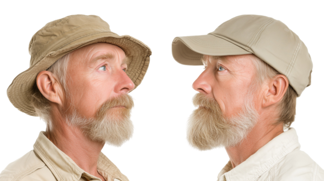 Two men with beards wearing hats