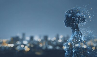 ABSTRAKCYJNA FIGURA KOBIECA ROZPRASZAJĄCA SIĘ W MIEJSKIM PEJZAŻU