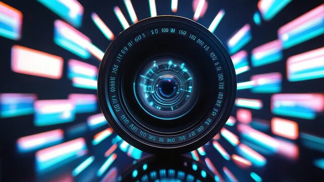 Camera Lens Colorful Lights Motion Blur Background Focus Optical Equipment