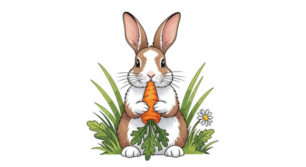 adorable bunny rabbit enjoying a crunchy carrot in lush green grass perfect for childrens books easter cards and springtime designs
