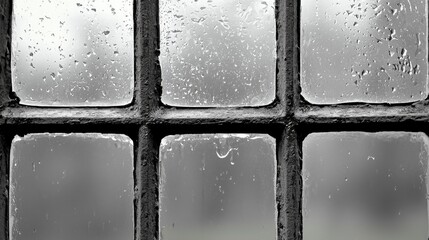 Weathered Multi Paned Window with Rain