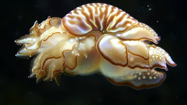 Mesmerizing Upside-Down Jellyfish with Intricate Patterns Floating in Dark Water