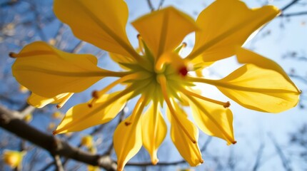 yellow flower on blue background